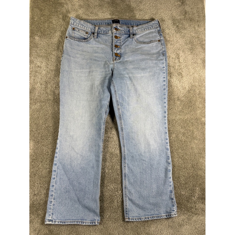 J.Crew Mid-Rise Flare Crop Jeans 32 Light Wash Button Fly Re-Imagined Blue Denim